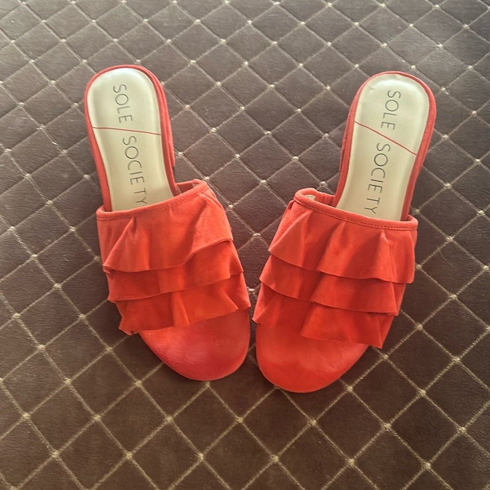 Dark coral suede leather slide